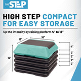 The Step Adjustable High Step Aerobic Platform with 4 Risers - Made in the USA -  Teal