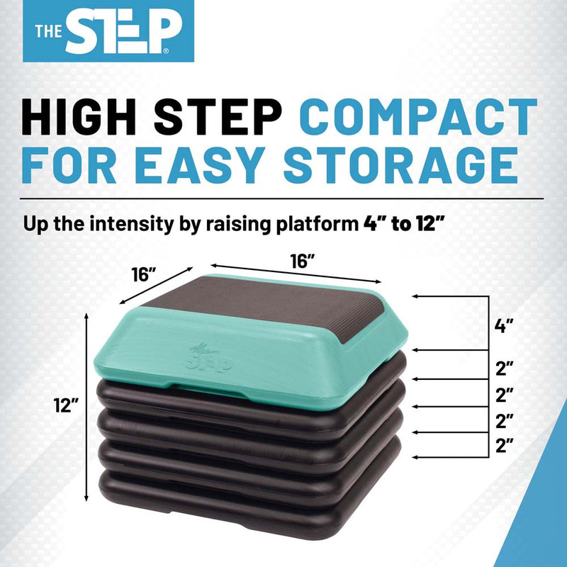 The Step Adjustable High Step Aerobic Platform with 4 Risers - Made in the USA -  Teal