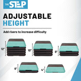 The Step Adjustable High Step Aerobic Platform with 4 Risers - Made in the USA -  Teal