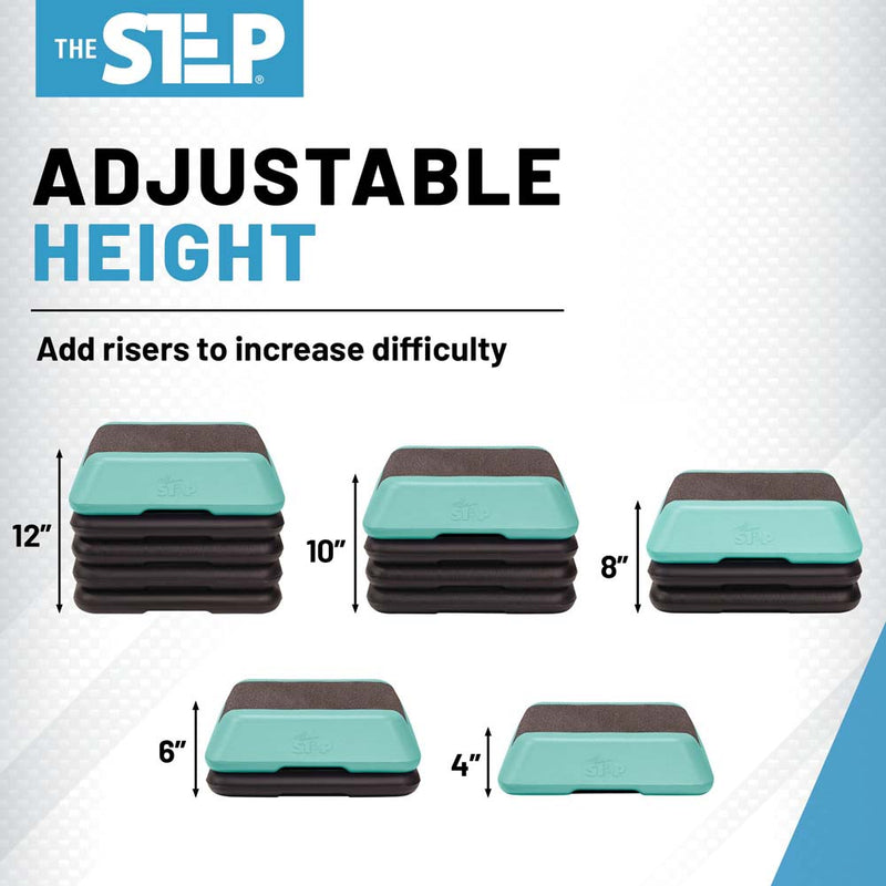 The Step Adjustable High Step Aerobic Platform with 4 Risers - Made in the USA -  Teal