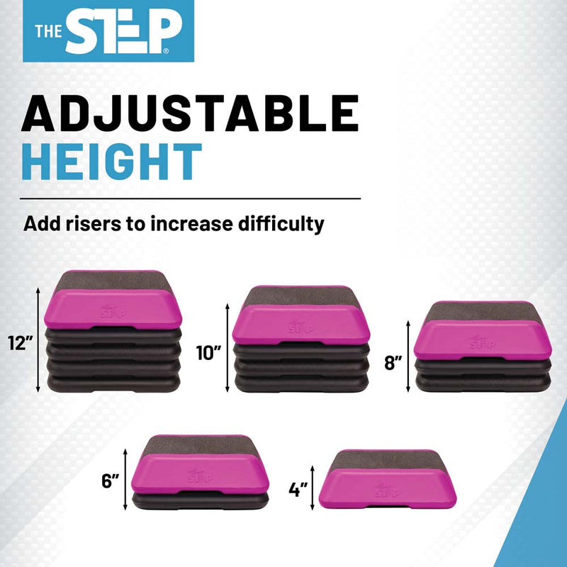 The Step Adjustable High Step Aerobic Platform with 4 Risers - Made in the USA - Pink