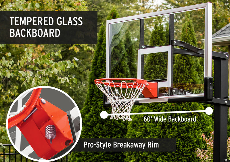 Silverback SB60 In Ground Basketball Hoop - Tempered Glass Backboard - Pro Style Breakaway Rim
